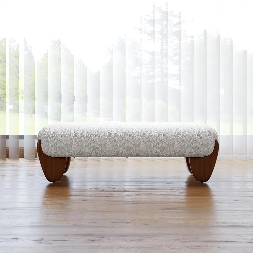 56" Upholstered Boucle Ottoman Bench with wooden legs for Bedroom 2