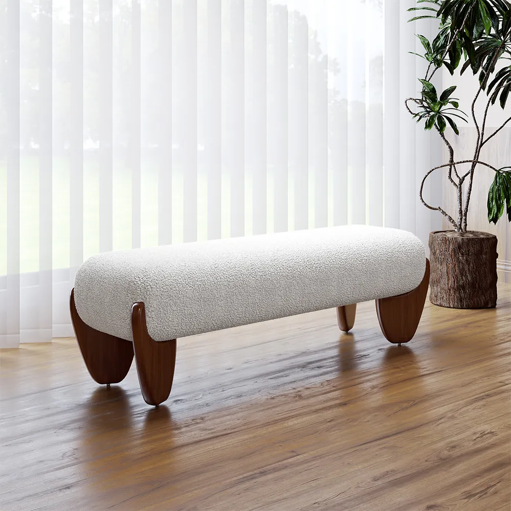 56" Upholstered Boucle Ottoman Bench with wooden legs for Bedroom 3