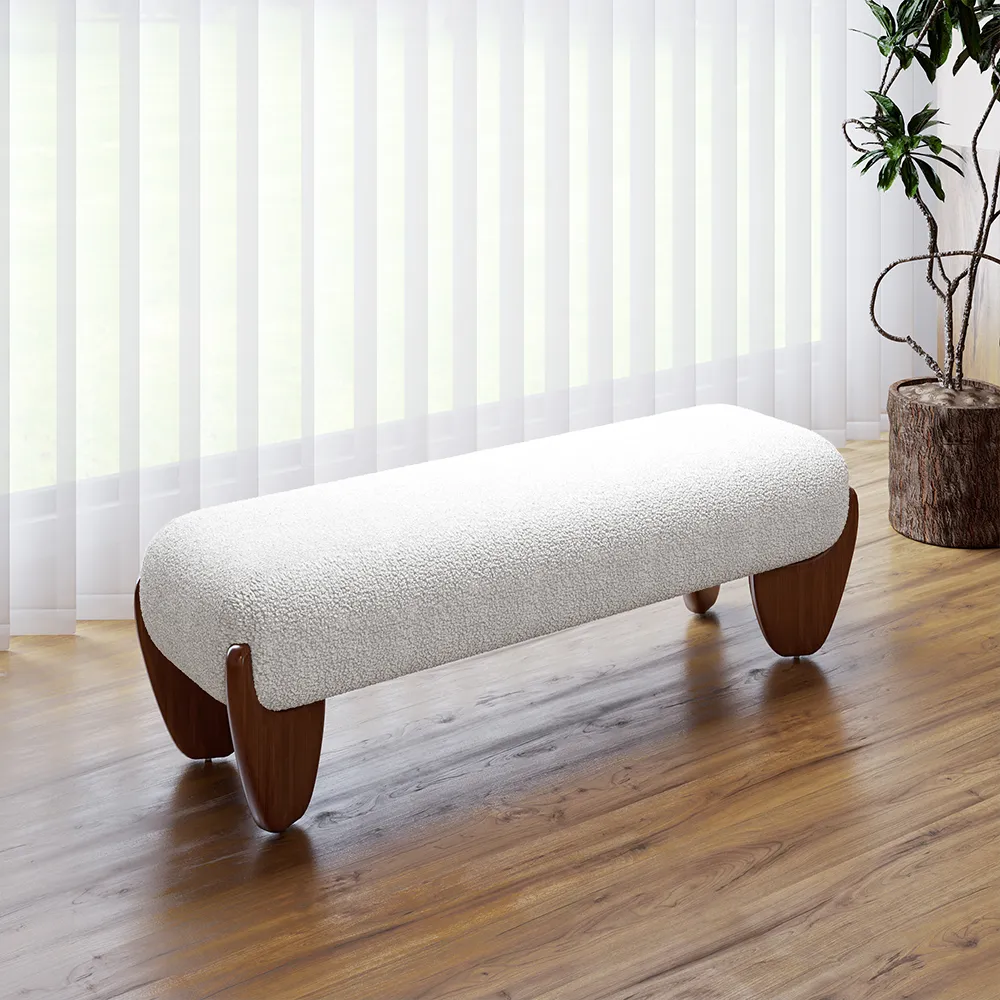 56" Upholstered Boucle Ottoman Bench with wooden legs for Bedroom 4