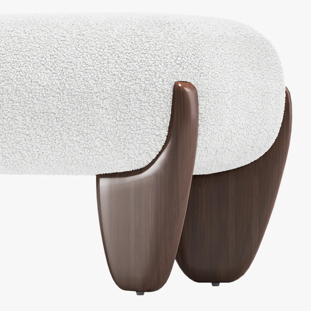 56" Upholstered Boucle Ottoman Bench with wooden legs for Bedroom 6