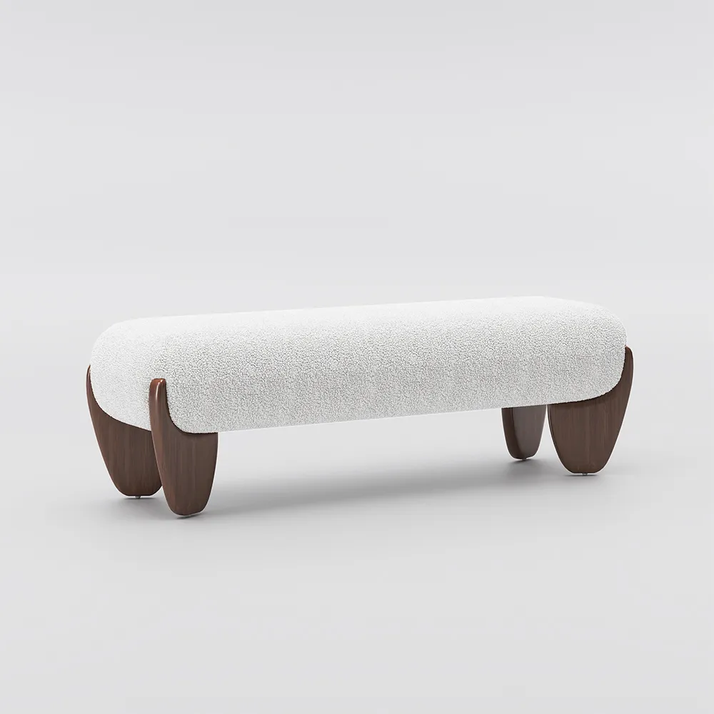 56" Upholstered Boucle Ottoman Bench with wooden legs for Bedroom 7
