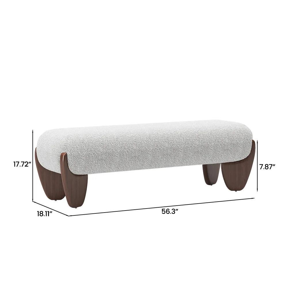 56" Upholstered Boucle Ottoman Bench with wooden legs for Bedroom 8