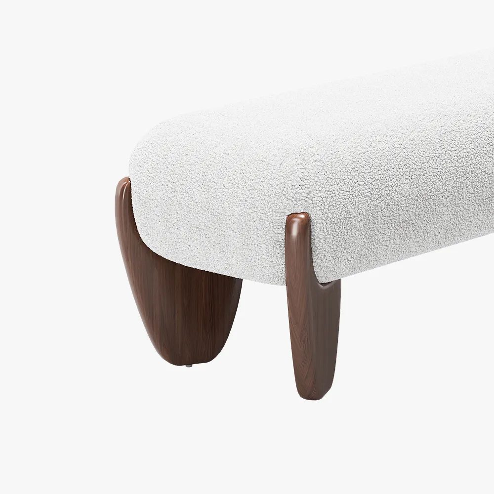 56" Upholstered Boucle Ottoman Bench with wooden legs for Bedroom 9