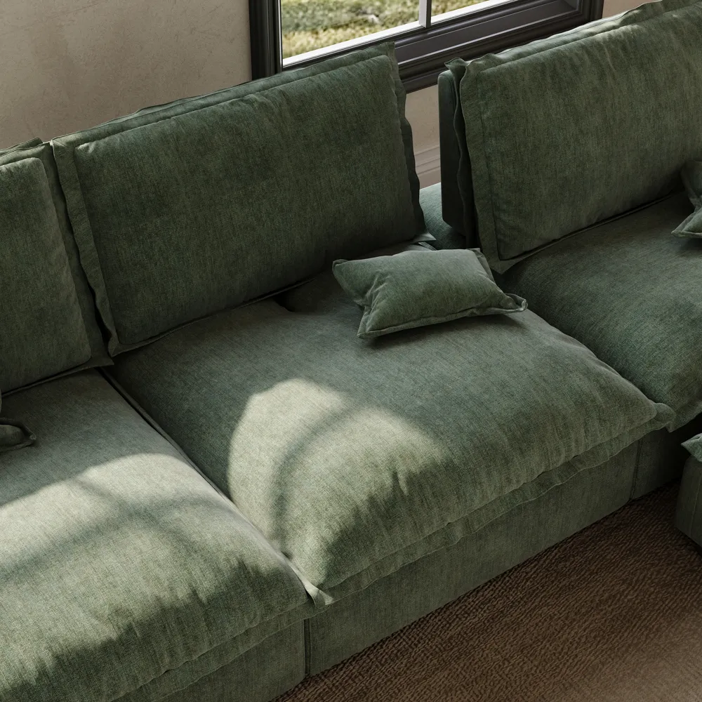 39.37 Inch Green Cotton and Linen Ottoman 4 39.37 Inch Green Cotton and Linen Ottoman 4