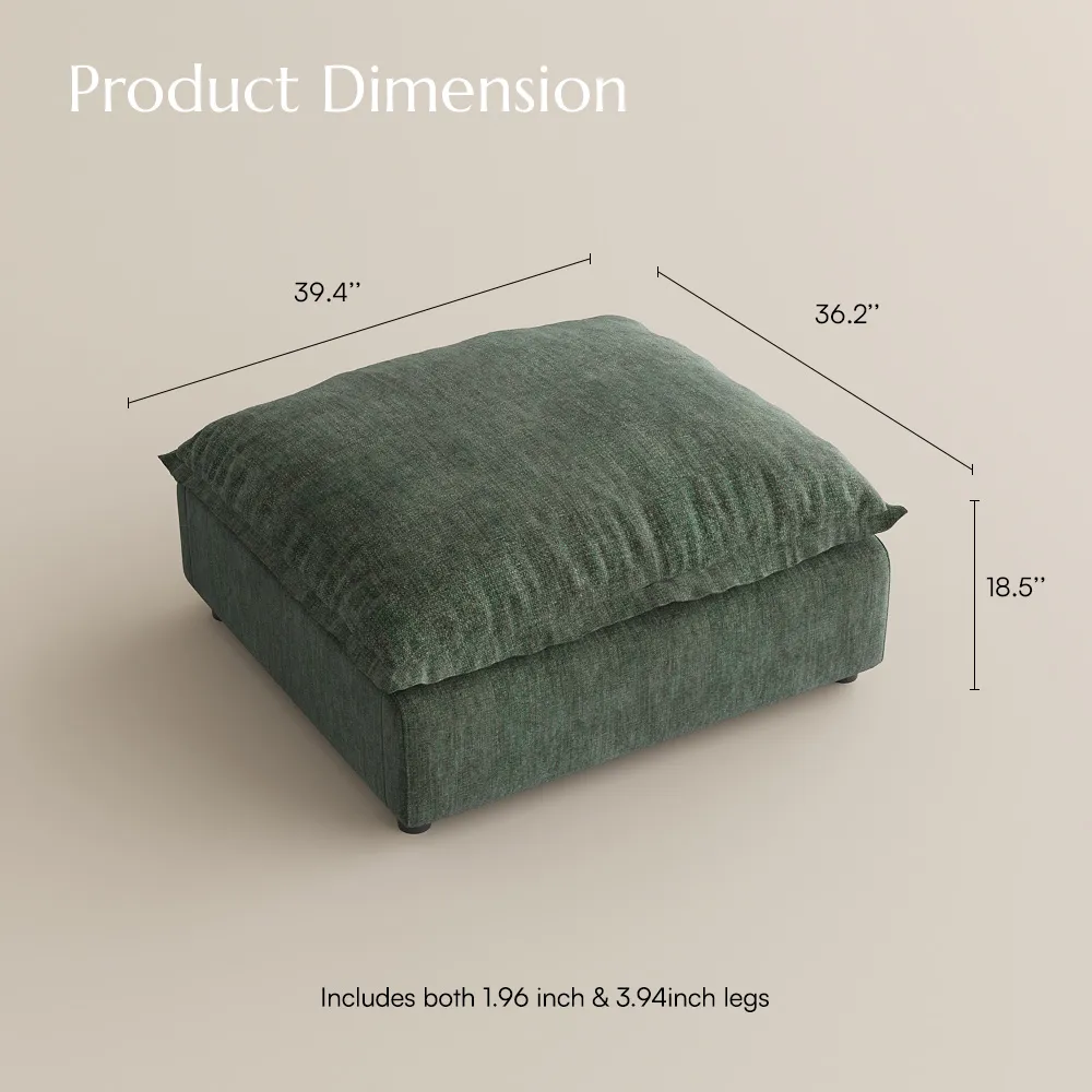 39.37 Inch Green Cotton and Linen Ottoman 6 39.37 Inch Green Cotton and Linen Ottoman 6