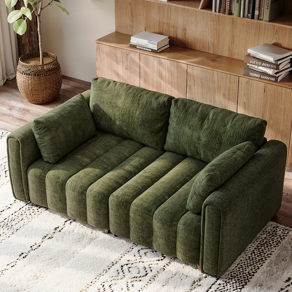 Retro Hand-Tufted Green Chenille Sofa Retro Hand-Tufted Green Chenille Sofa