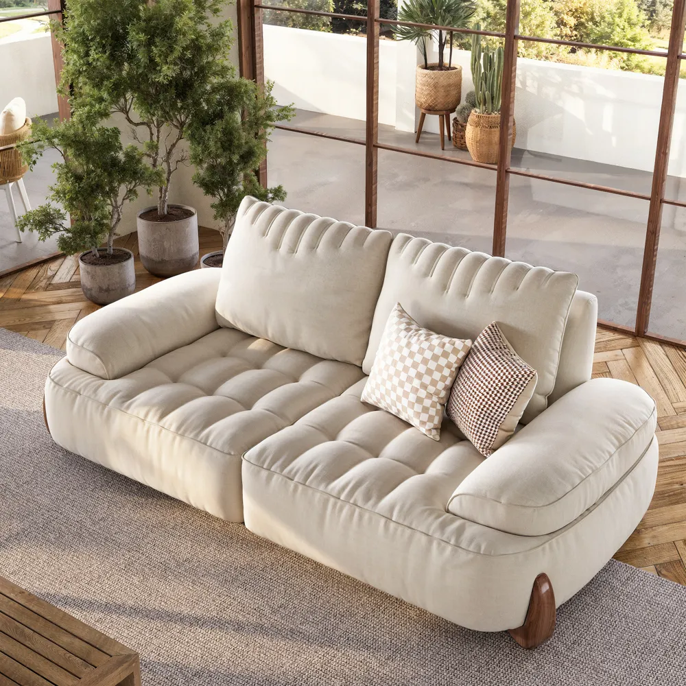 Modern Tufted Beige Pet-Friendly Loveseat Couch