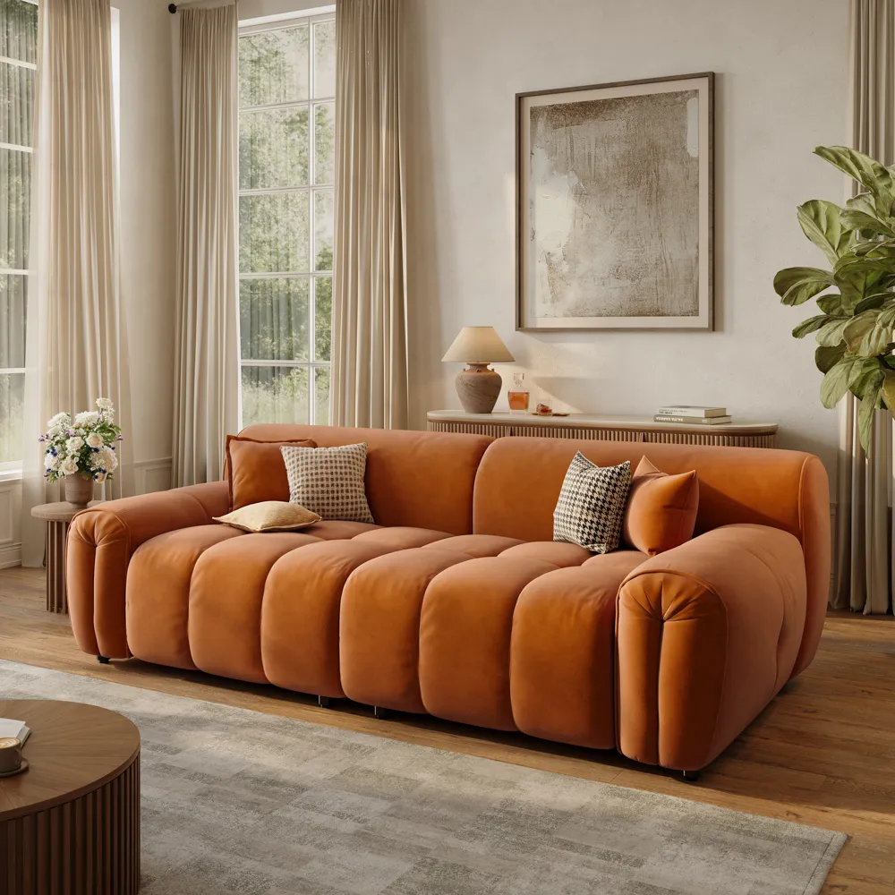Velvet Tufted Sofa Mid Century with Deep Seat and Pet Friendly Fabric Velvet Tufted Sofa Mid Century with Deep Seat and Pet Friendly Fabric