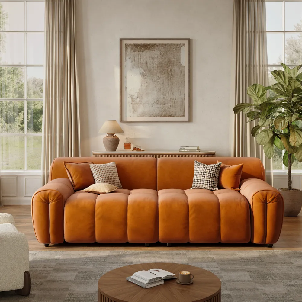 Velvet Tufted Sofa Mid Century with Deep Seat and Pet Friendly Fabric Velvet Tufted Sofa Mid Century with Deep Seat and Pet Friendly Fabric