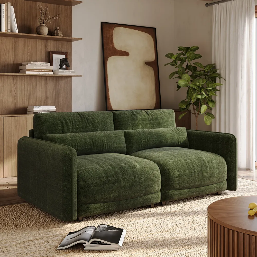 Green Chenille Sofa with High Resilience Foam