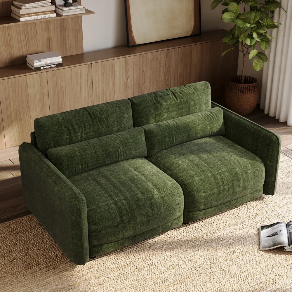 Green Chenille Sofa with High Resilience Foam