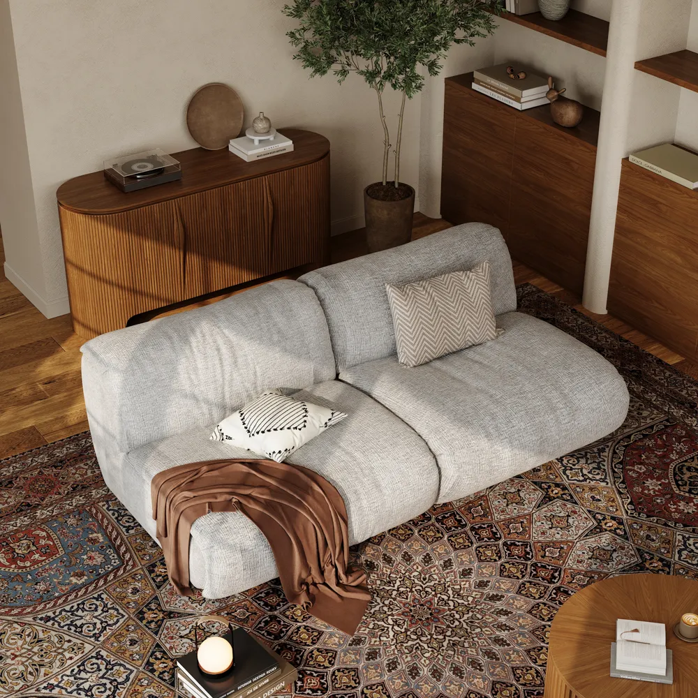 Modular Light Gray Armless 2-Seater Sofa with Waterproof Chenille Fabric