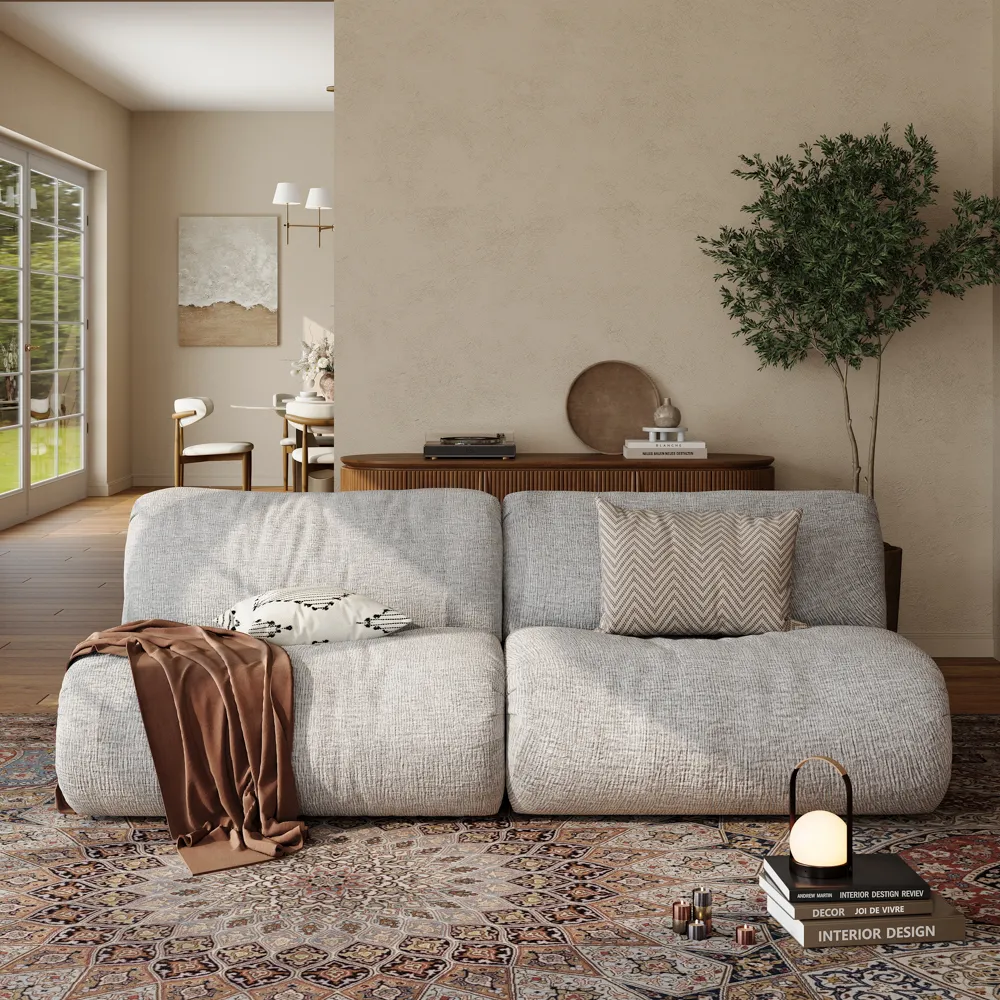 Modular Light Gray Armless 2-Seater Sofa with Waterproof Chenille Fabric Modular Light Gray Armless 2-Seater Sofa with Waterproof Chenille Fabric