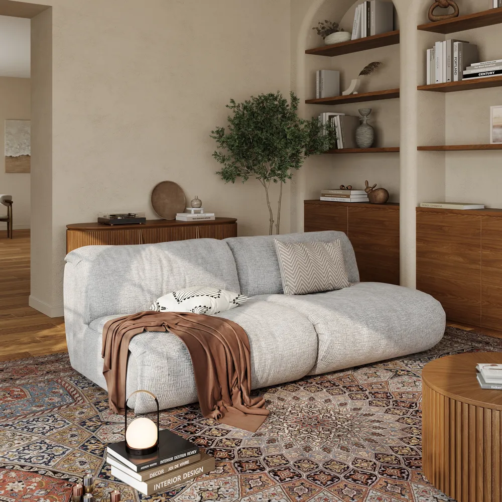 Modular Light Gray Armless 2-Seater Sofa with Waterproof Chenille Fabric Modular Light Gray Armless 2-Seater Sofa with Waterproof Chenille Fabric