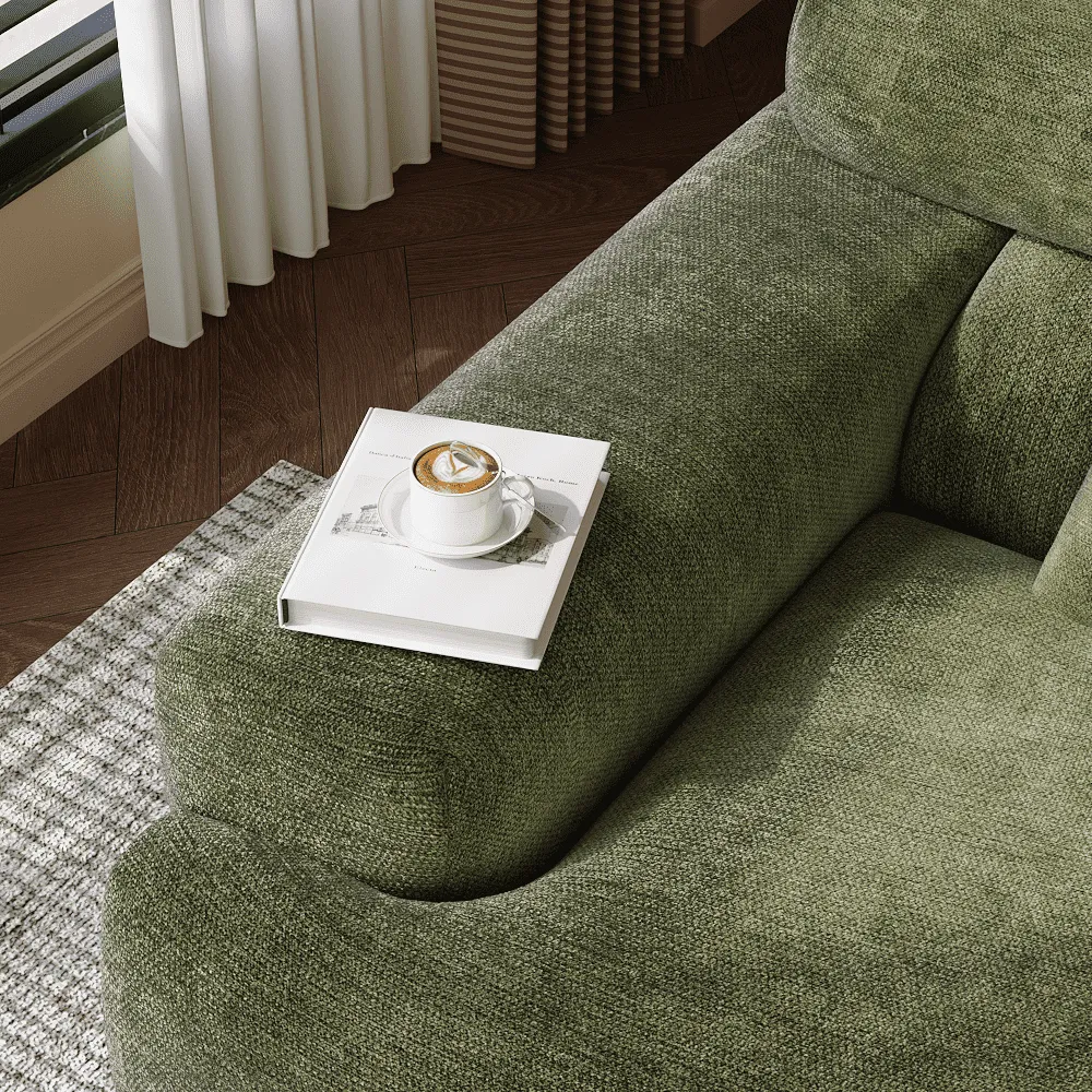 Modern Green Chenille Sofa with High Back Couch
