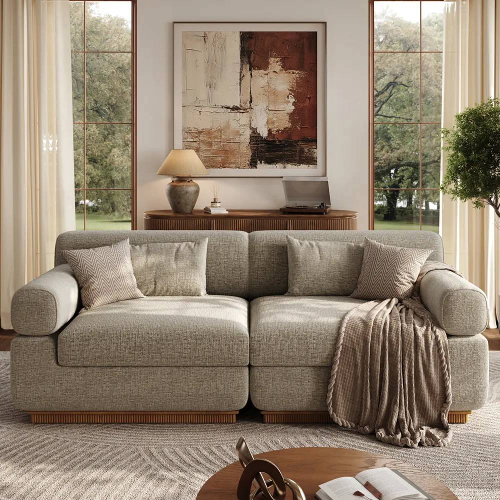 Waterproof Chenille Storage Sofa Modular Modern Khaki Couch