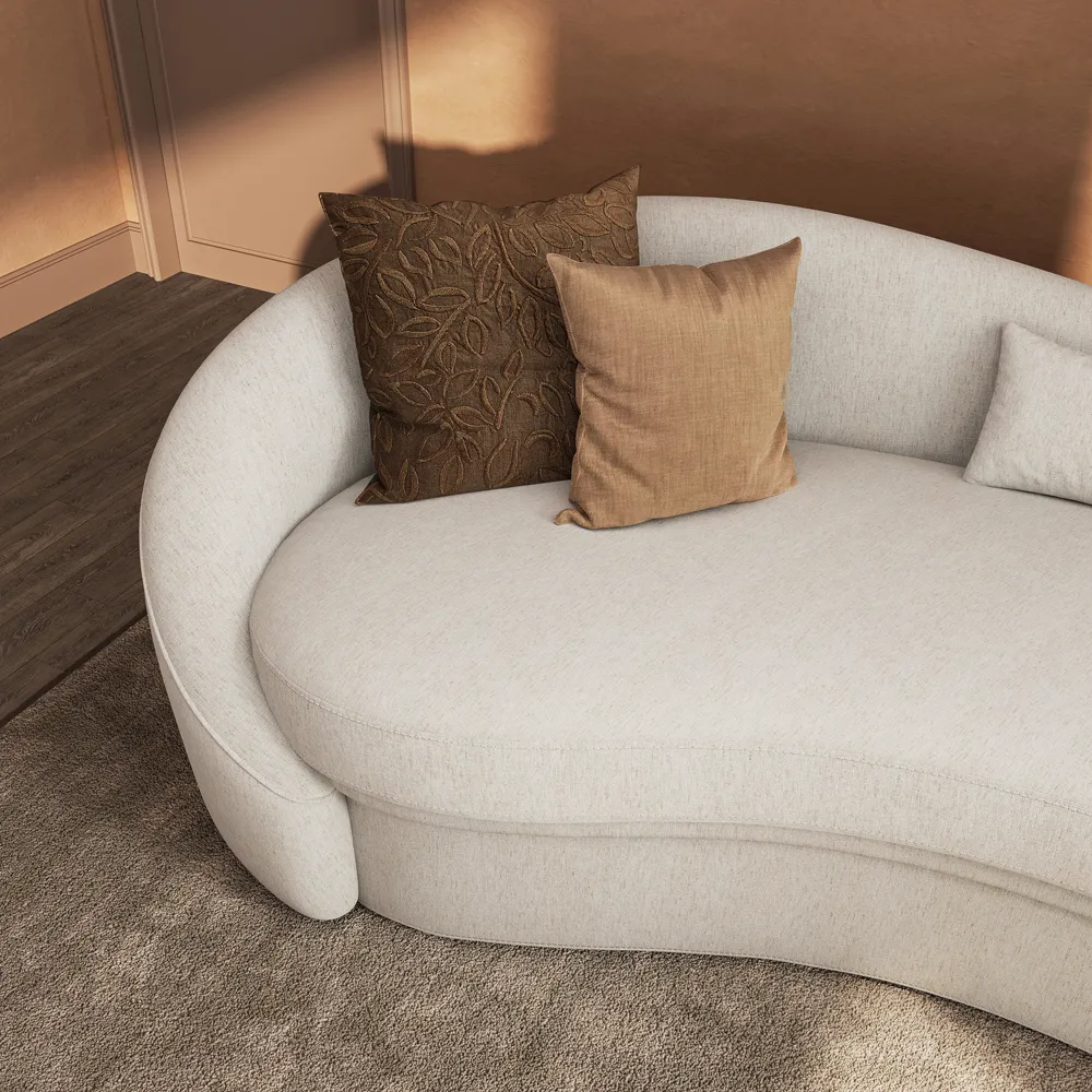 Cotton Linen Curved Sofa Beige Performance Fabric Sofa