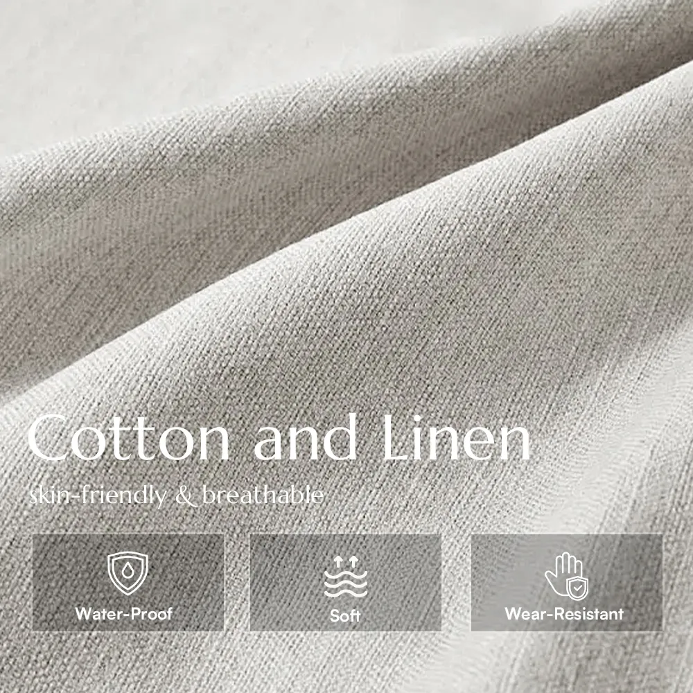 Cotton Linen Curved Sofa Beige Performance Fabric Sofa