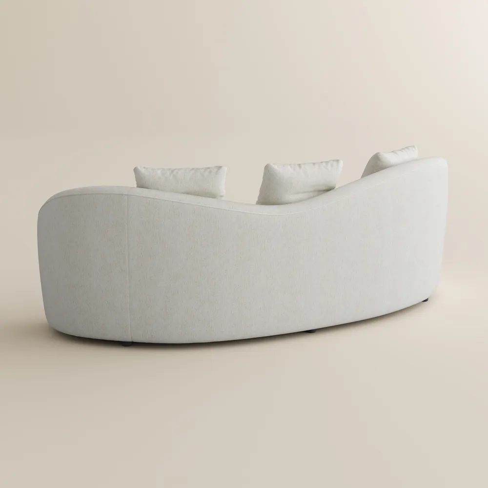 Cotton Linen Curved Sofa Beige Performance Fabric Sofa