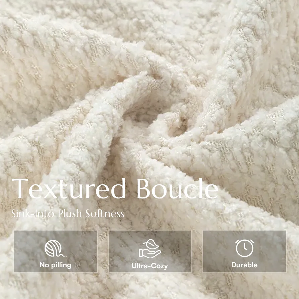 Modern Boucle Sofa Beige Loveseats with Solid Wood Details