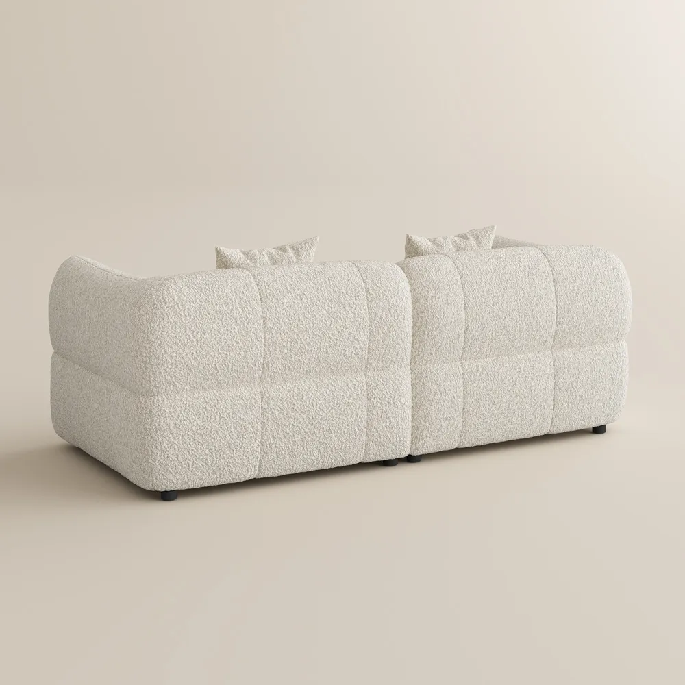 Modern Boucle Sofa Beige Loveseats with Solid Wood Details