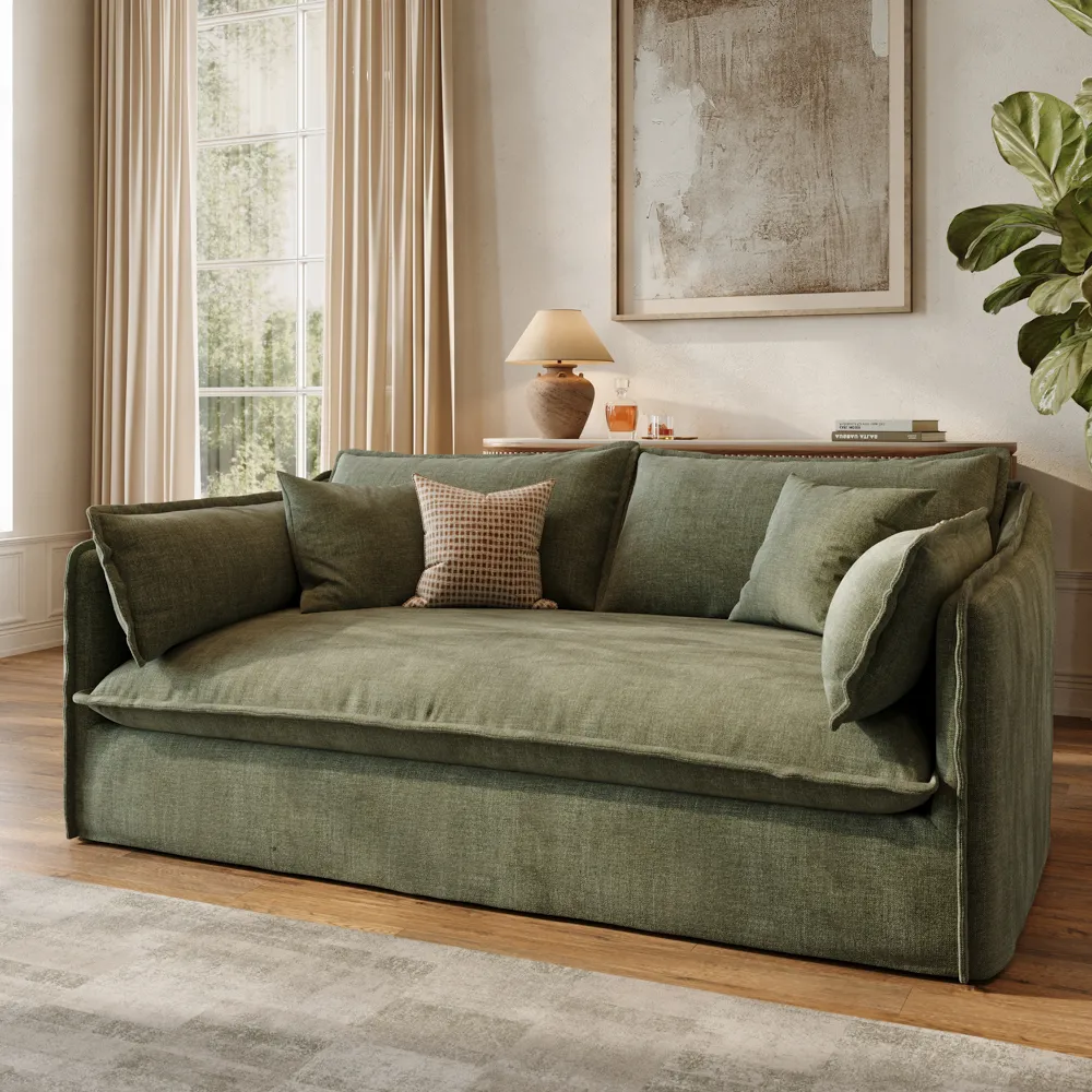 Green Cotton Linen Sofa with Removable Covers