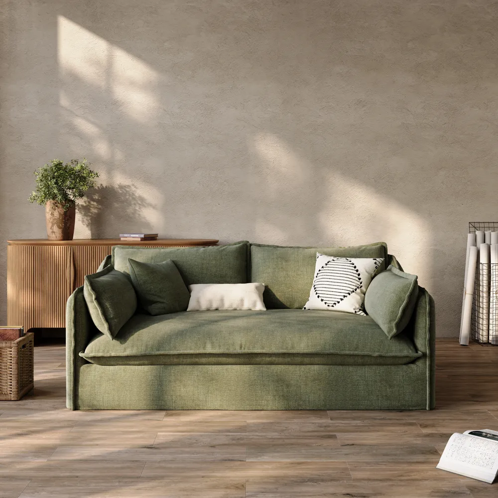Green Cotton Linen Sofa with Removable Covers