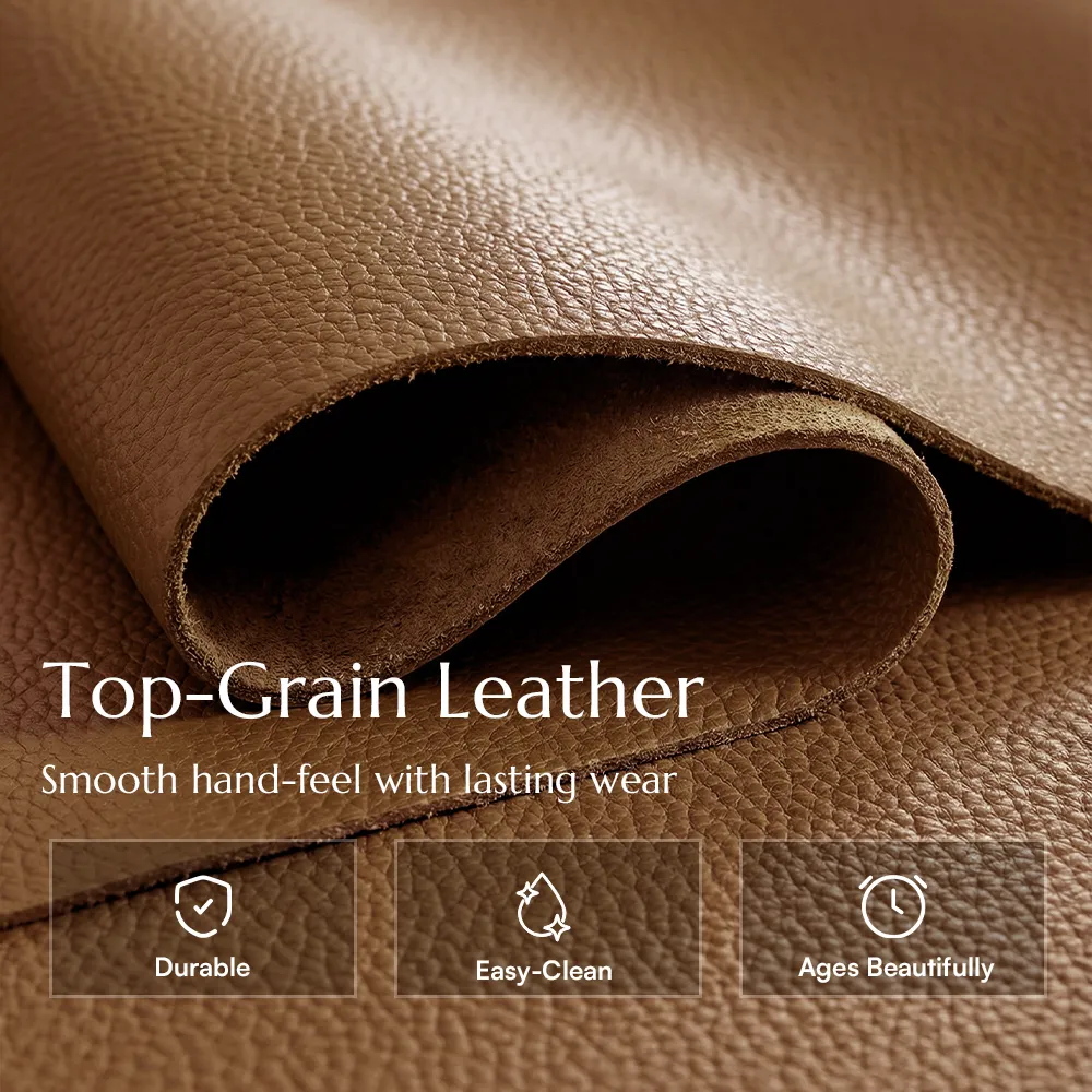 Brown Genuine Leather Modular Sofa with Solid Wood Frame