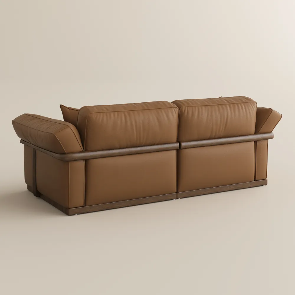 Brown Genuine Leather Modular Sofa with Solid Wood Frame