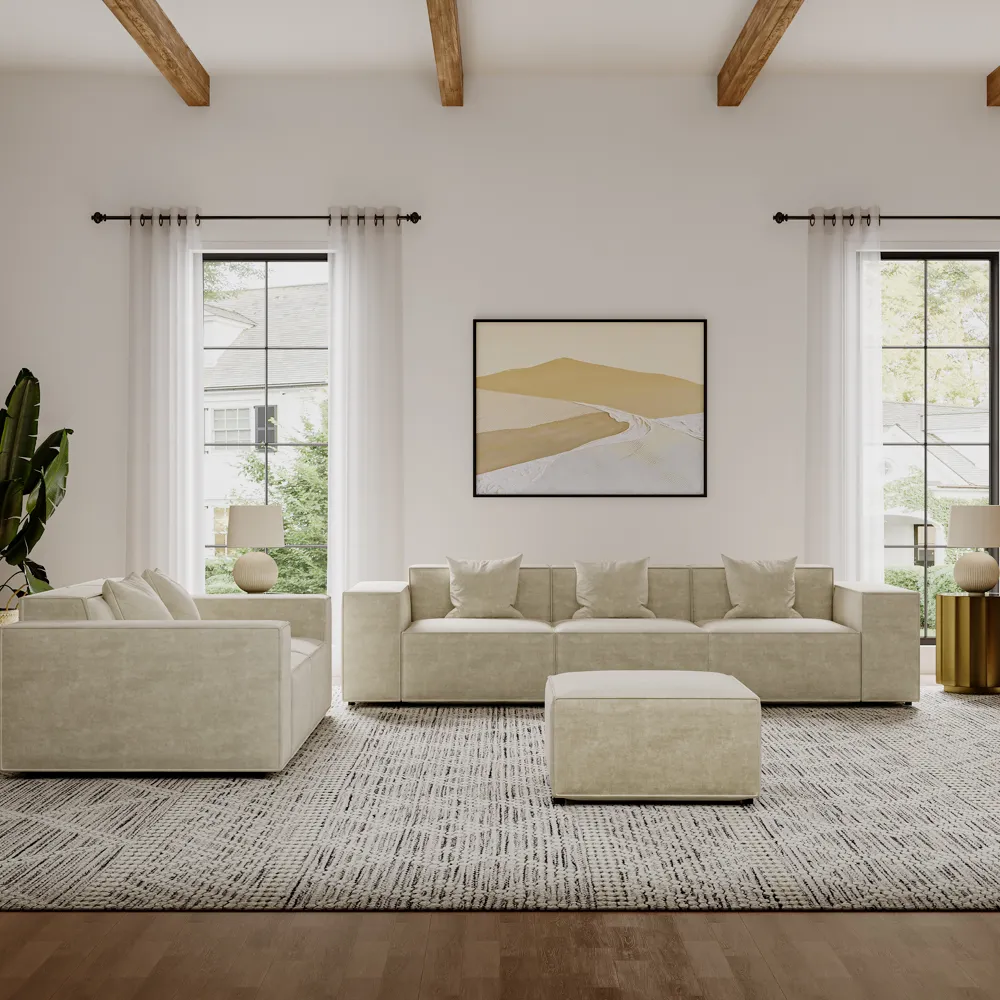 2-3 Seater Beige Modern Modular Sofa Set with Ottoman