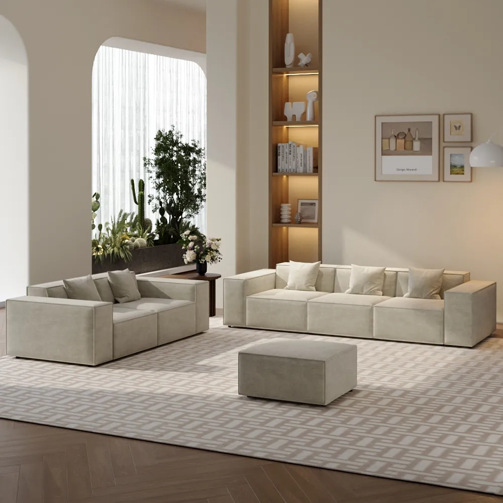 2-3 Seater Beige Modern Modular Sofa Set with Ottoman