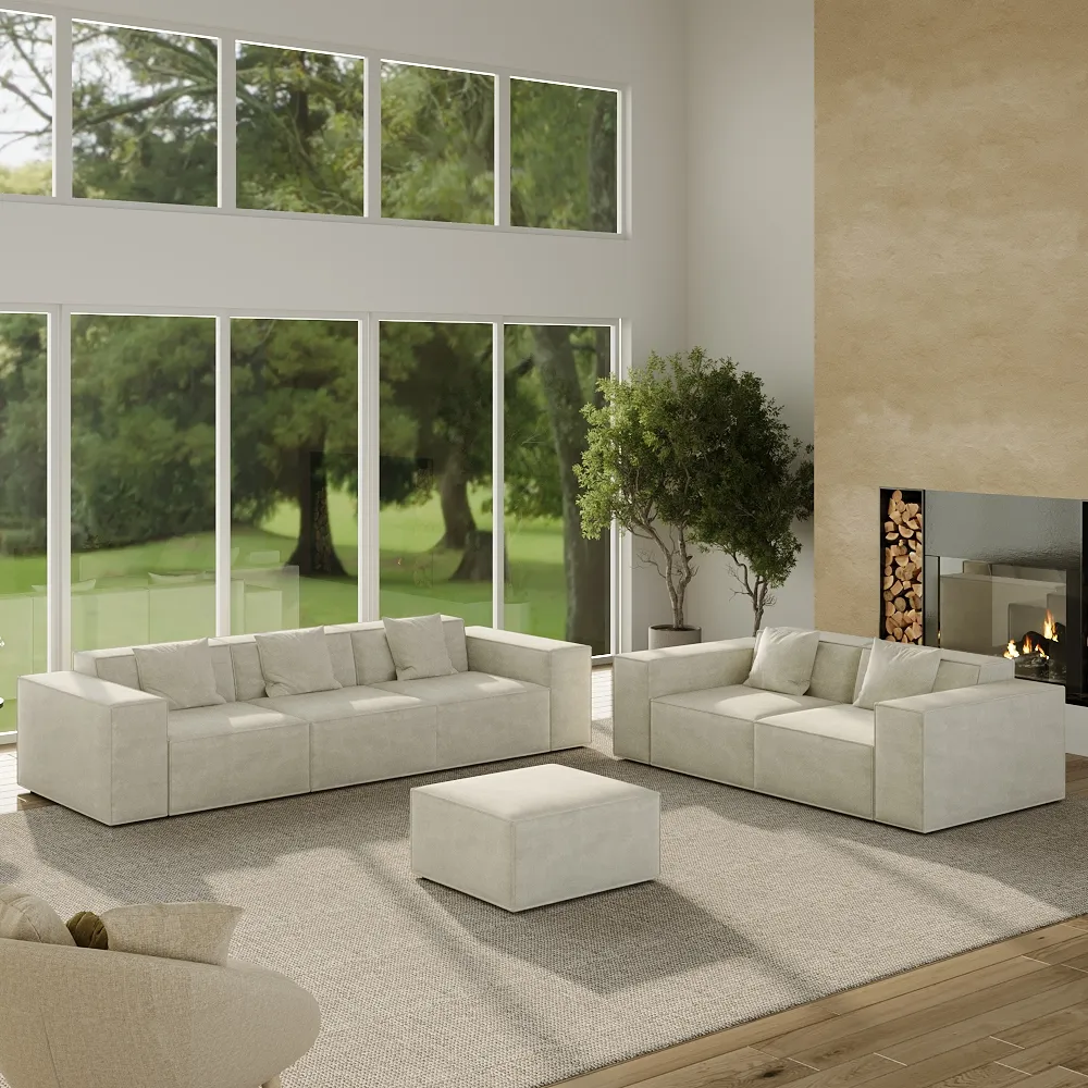 2-3 Seater Beige Modern Modular Sofa Set with Ottoman