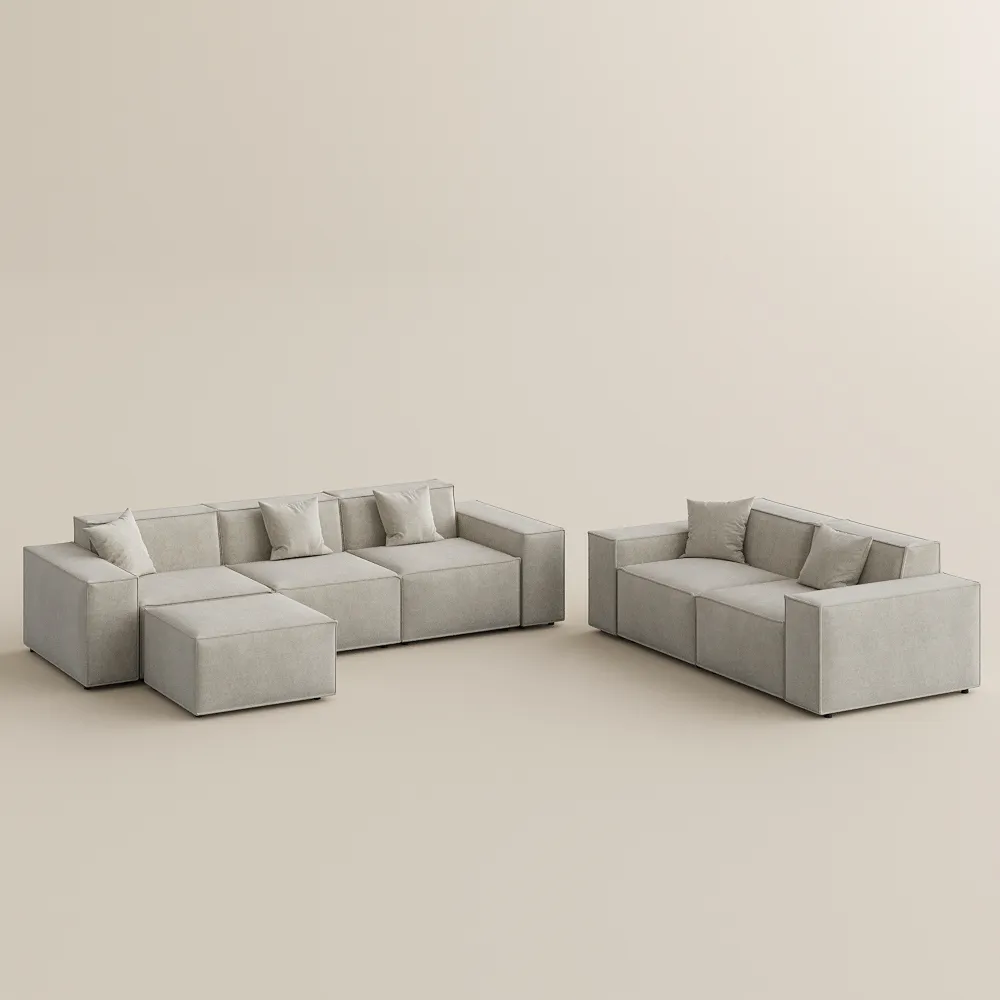 2-3 Seater Beige Modern Modular Sofa Set with Ottoman