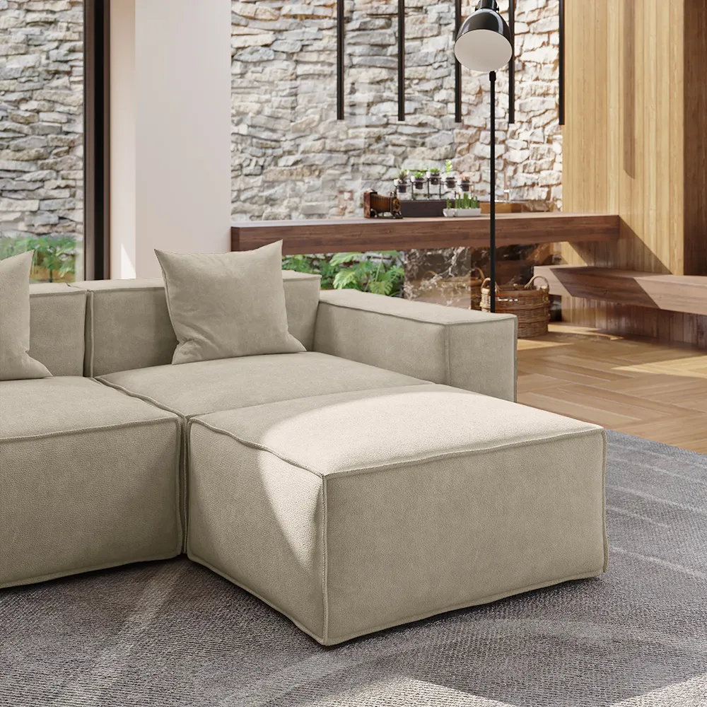 2-3 Seater Beige Modern Modular Sofa Set with Ottoman