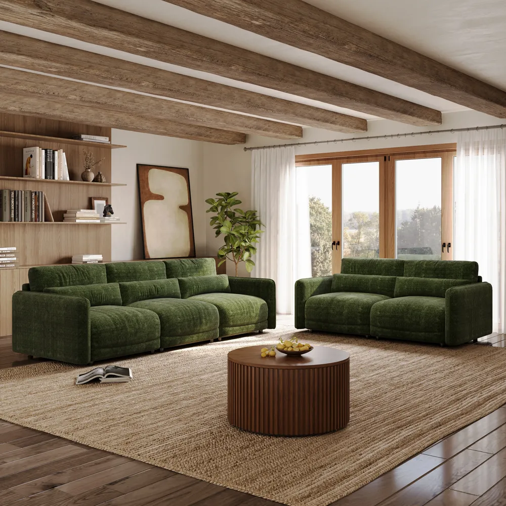 Green Chenille 2-3 Seater Sofa Set with High Resilience Foam