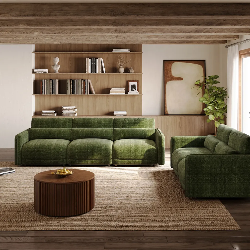 2026041707065599 Green Chenille 2-3 Seater Sofa Set with High Resilience Foam