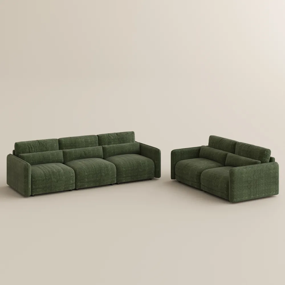 2026041707071988 Green Chenille 2-3 Seater Sofa Set with High Resilience Foam