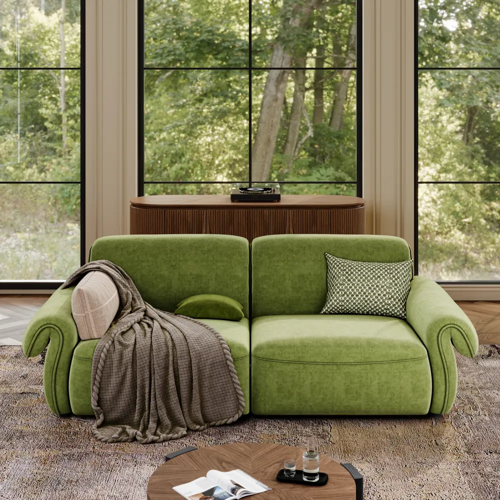 Vintage Green Large Modular Fabric Sofa Vintage Green Large Modular Fabric Sofa