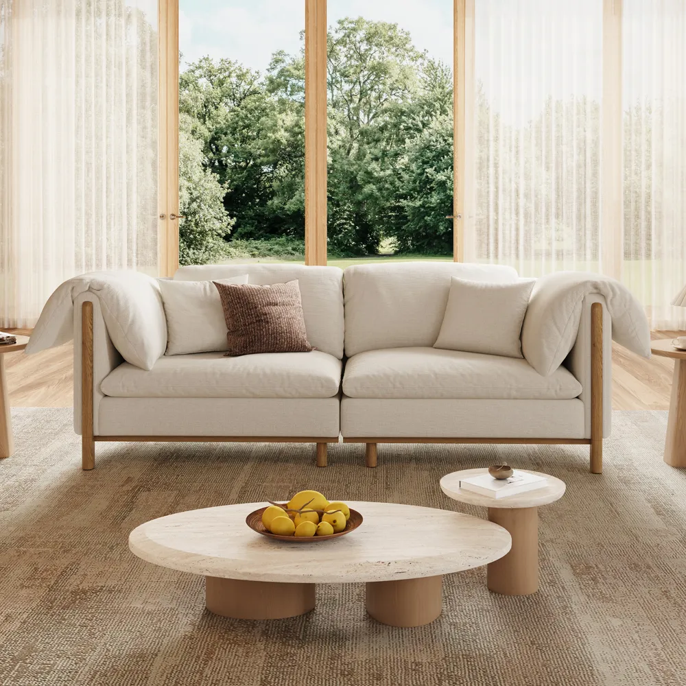 Removable Cushions Sofa in Water-Resistant Cotton-Linen with Solid Wood Legs