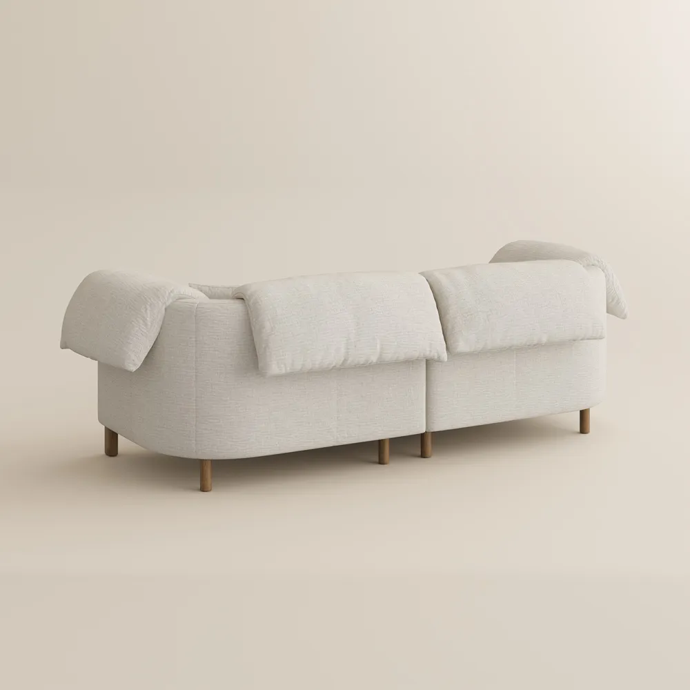 Removable Cushions Sofa in Water-Resistant Cotton-Linen with Solid Wood Legs