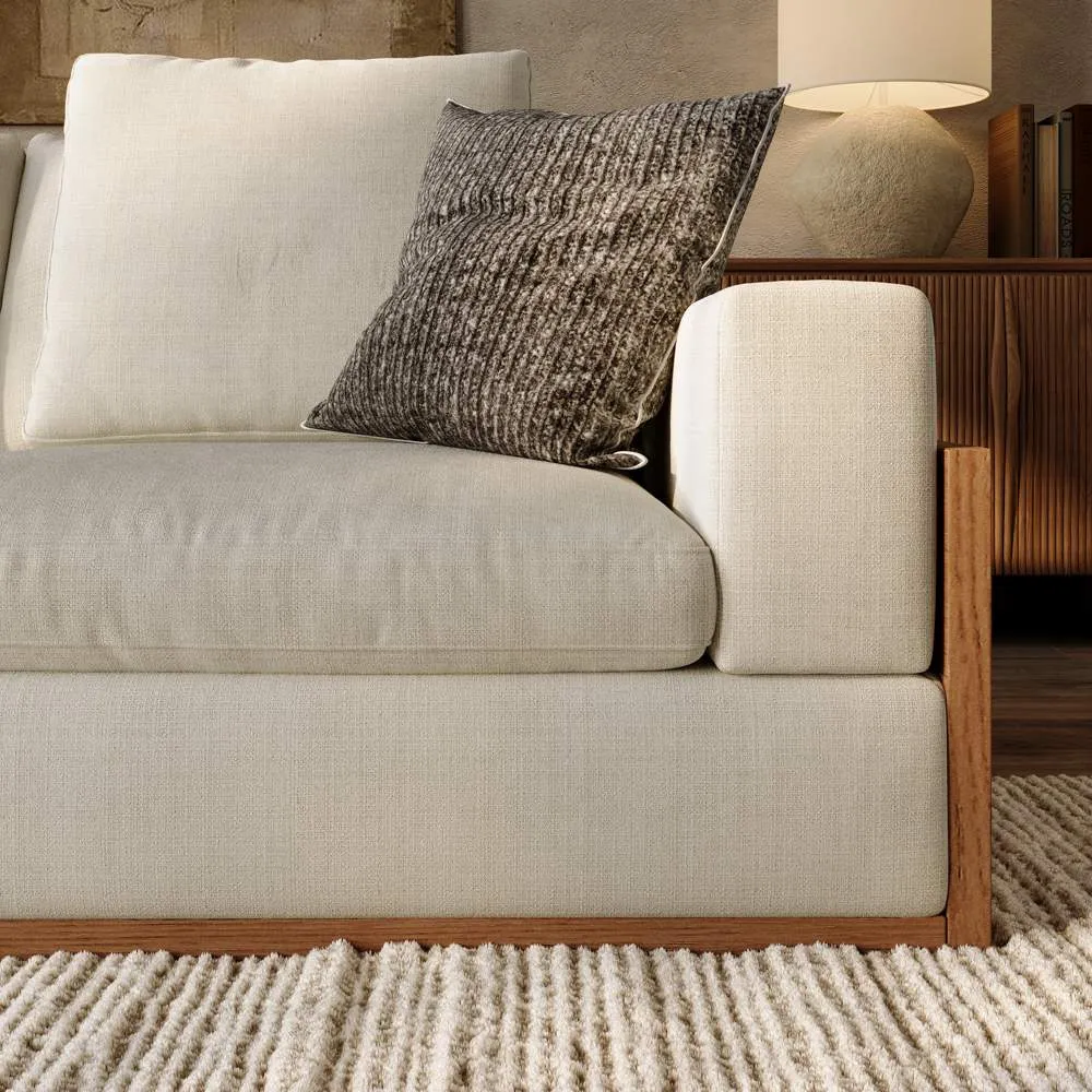 Mid-century Style Sofa LoveSeat Beige Sofa with Wood Base & Exposed Wood Frame Mid-century Style Sofa LoveSeat Beige Sofa with Wood Base & Exposed Wood Frame