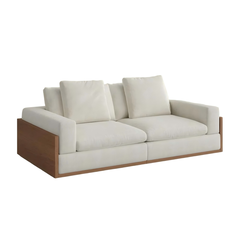 Mid-century Style Sofa LoveSeat Beige Sofa with Wood Base & Exposed Wood Frame Mid-century Style Sofa LoveSeat Beige Sofa with Wood Base & Exposed Wood Frame