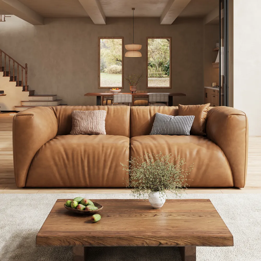 Brown Genuine Leather Loveseat Sofa Mid Century Modern Couch Brown Genuine Leather Loveseat Sofa Mid Century Modern Couch