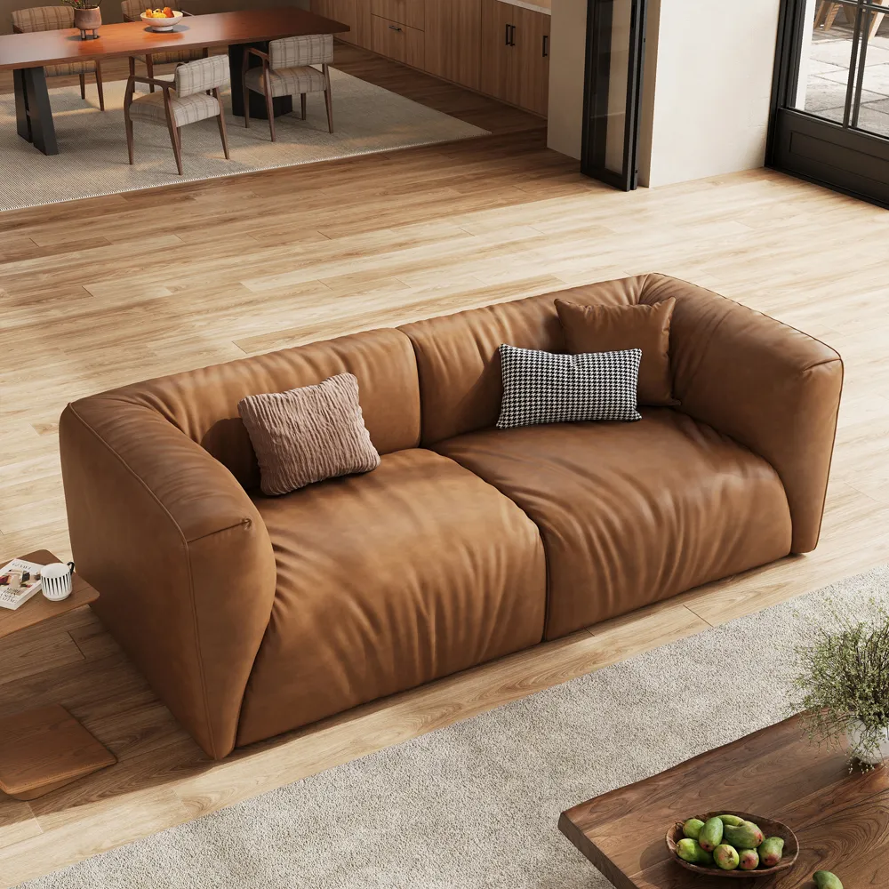 Brown Genuine Leather Loveseat Sofa Mid Century Modern Couch Brown Genuine Leather Loveseat Sofa Mid Century Modern Couch