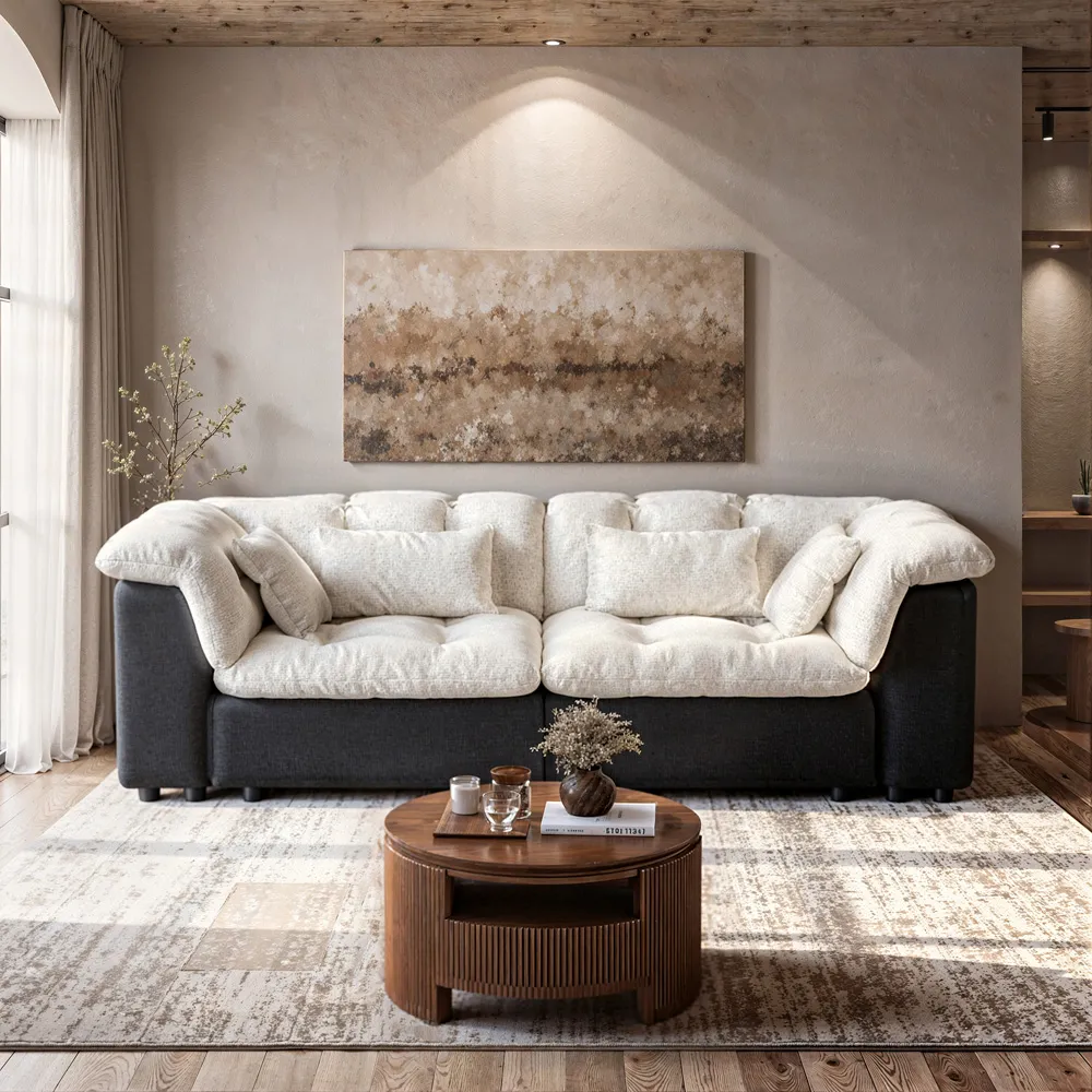 Modern 2-3 Seater Black & White Chenille Tufted Sofa