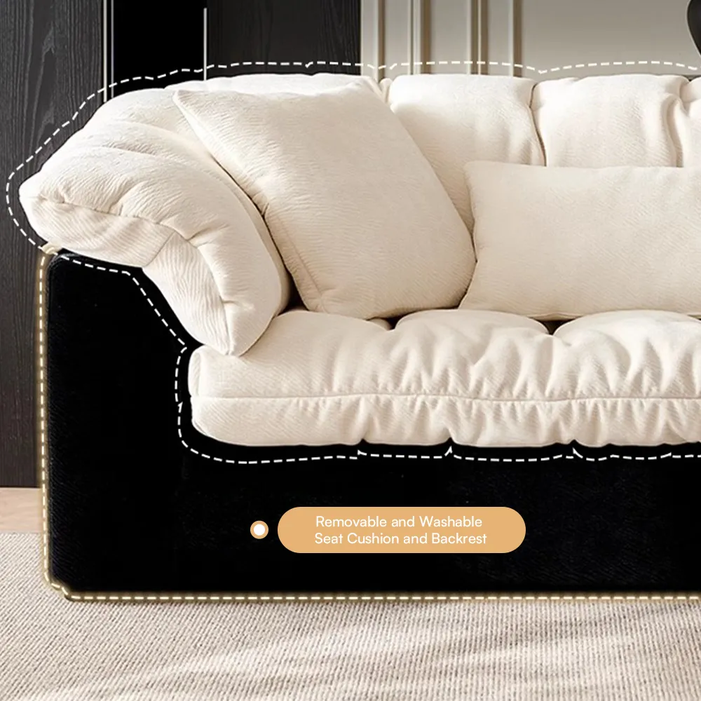 Modern 2-3 Seater Black & White Chenille Tufted Sofa