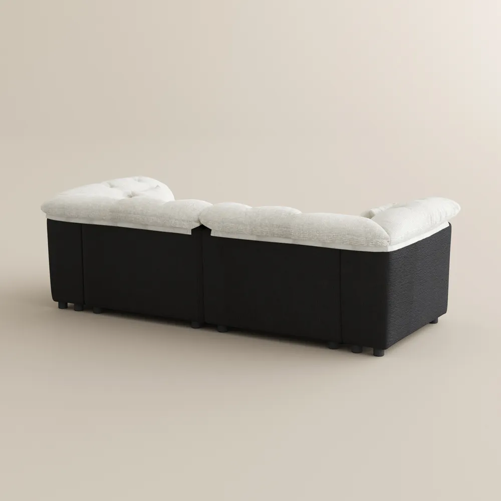 Modern 2-3 Seater Black & White Chenille Tufted Sofa