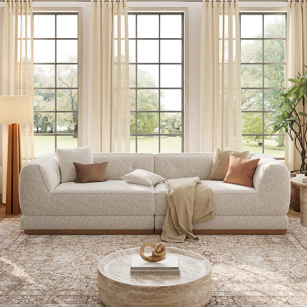 Wide Chenille Sofa with Solid Wood Base in Light Gray Wide Chenille Sofa with Solid Wood Base in Light Gray