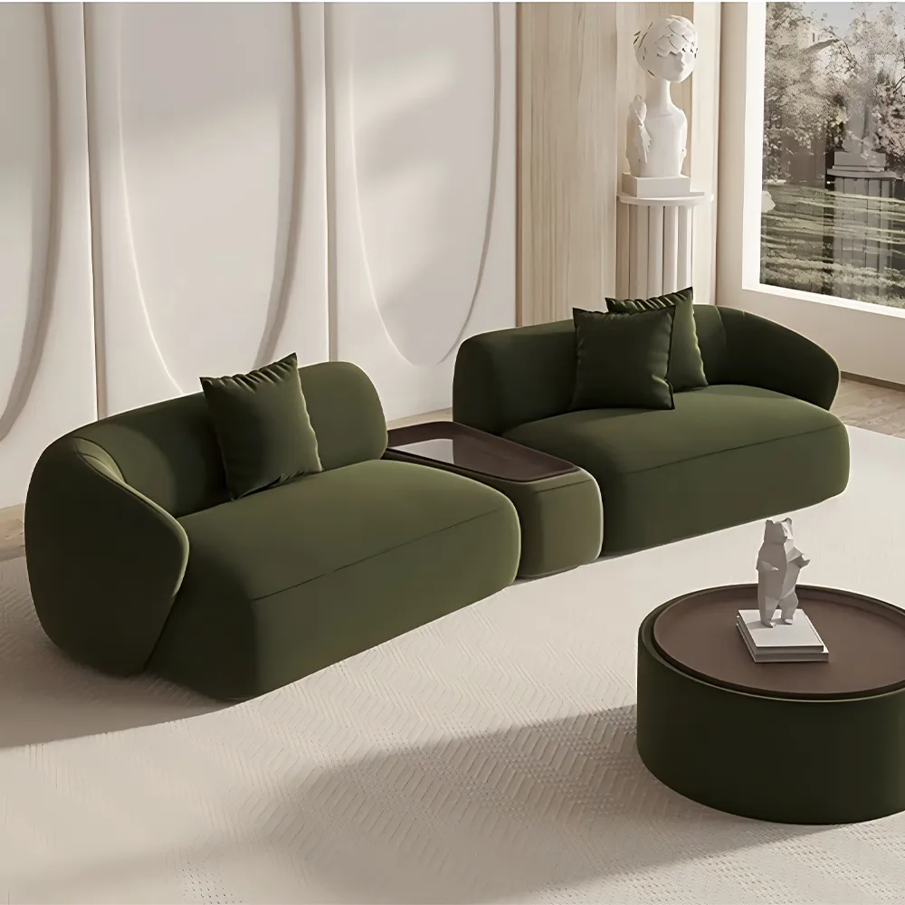 Curved Deep Sofa with Modular Side Table