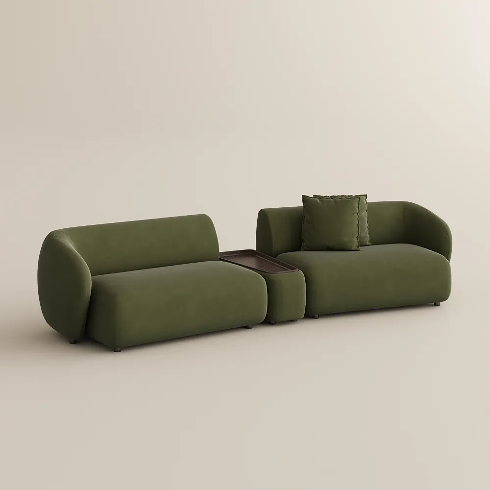Curved Deep Sofa with Modular Side Table